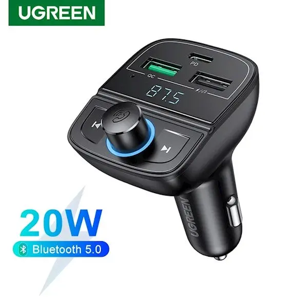 UGREEN CD229 Bluetooth Car Charger BT5.0, PD, QC3.0, USB Flash Drive, TF, Black (80910)