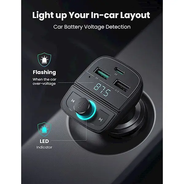 UGREEN CD229 Bluetooth Car Charger BT5.0, PD, QC3.0, USB Flash Drive, TF, Black (80910)