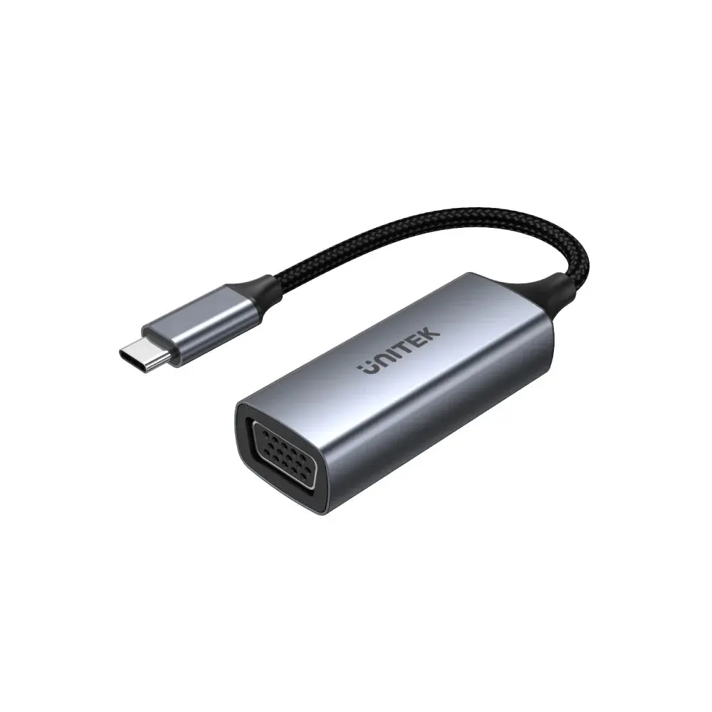 V1413A, Unitek USB-C to VGA(1080P-60Hz) Adapter Cable, with Briad, Grey & Black