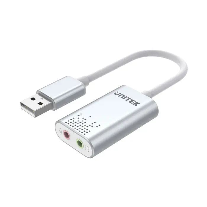 Unitek Y-247A USB Adapter, USB 2.0 External Sound Card Adapter for Stereo Audio, 48KHz 16-bit Silver Color