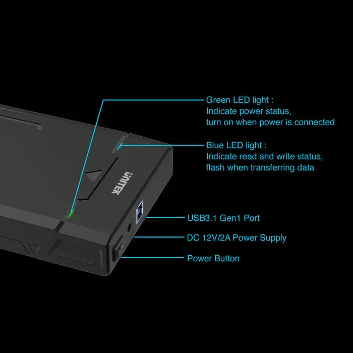 Y-3035, Unitek USB3.1 to SATA6G 2.5”/3.5” Hard Disk Enclosure Box, Black