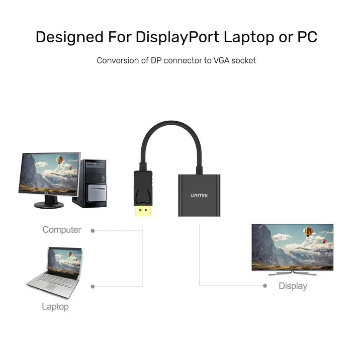 Unitek Y-5118E 0.2m Display Port Male to VGA Female Adapter