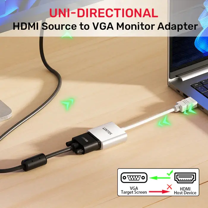 Unitek Y-6333C01 HDMI to VGA Adapter, Without Audio, Without Power Port, White