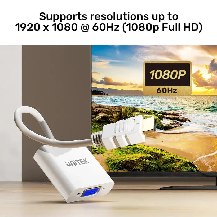 Unitek Y-6333C01 HDMI to VGA Adapter, Without Audio, Without Power Port, White