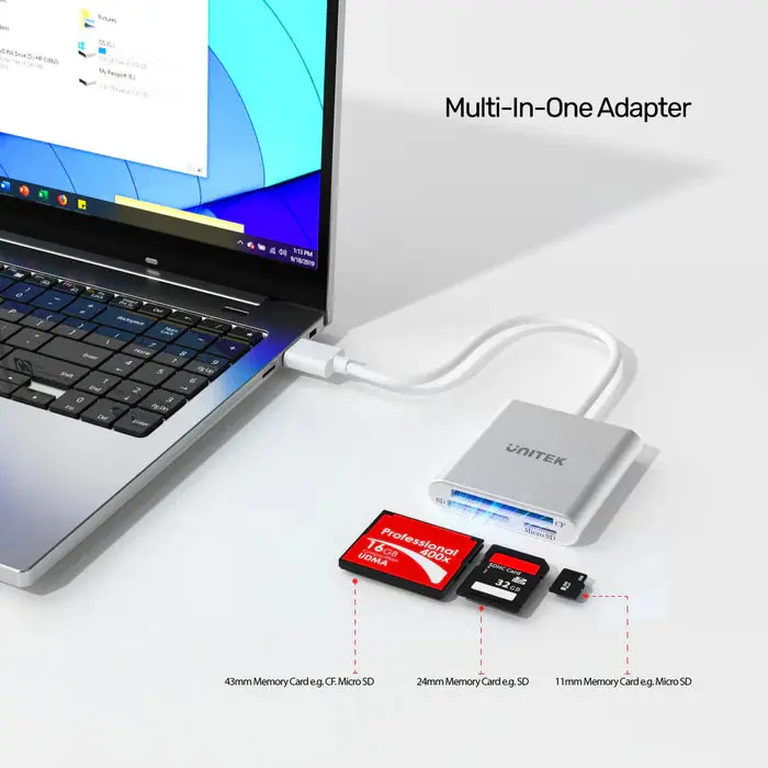 Unitek Y-9313 USB Adapter, USB3.0 5 Gb to Micro SD/SD/CF Card Reader