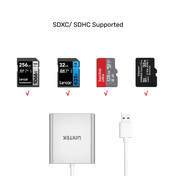 Unitek Y-9313 USB Adapter, USB3.0 5 Gb to Micro SD/SD/CF Card Reader