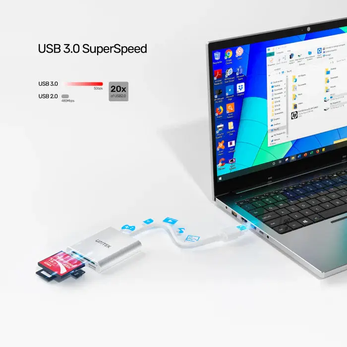 Unitek Y-9313 USB Adapter, USB3.0 5 Gb to Micro SD/SD/CF Card Reader