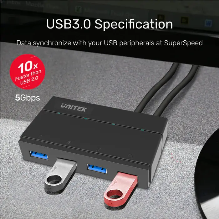 Y-HB03001, Unitek 4-in-1 USB3.0 4-Port Hub with Charging Function,12V2A Power Adaptor, Black
