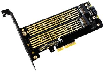 Kingda KDSATAPCIE0101 M.2 PCIE Adapter for PCIE NVMe SSD, with sata, 2 X m2 + 1 X SATA