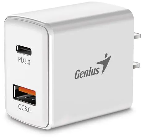 PD-20AC, Genius charger PD-20AC, EU,20W, USB-C port and USB-A port, USB-C PD3.0, White