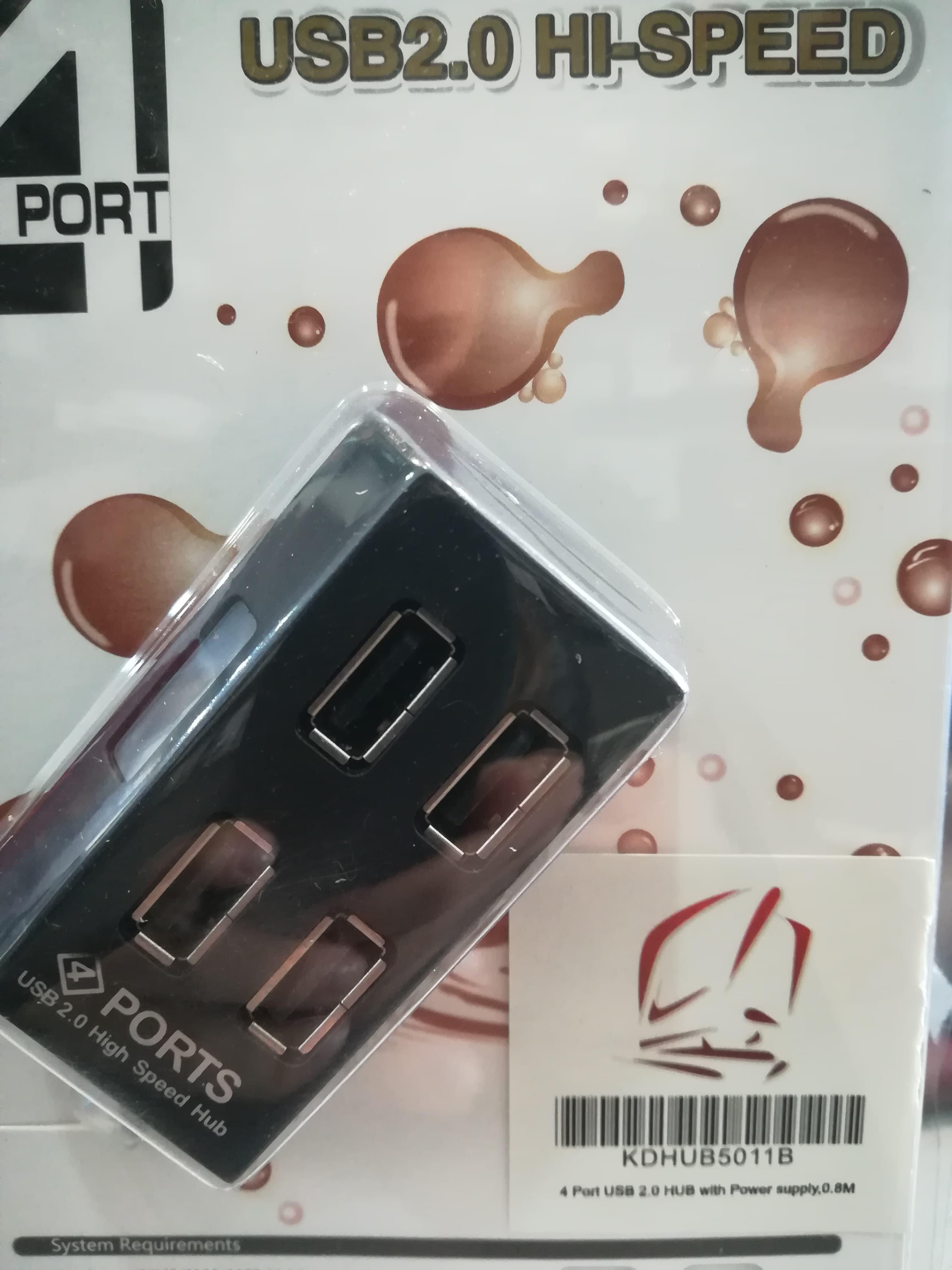 KDHUB5011B- Kingda, 4 port USB 2.0 HUB with power supply,0.8m
