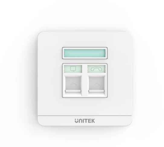 T013A Unitek Dual RJ45 Ethernet Wall Plate Dual Port Wall Plate, 86mm x 86mm