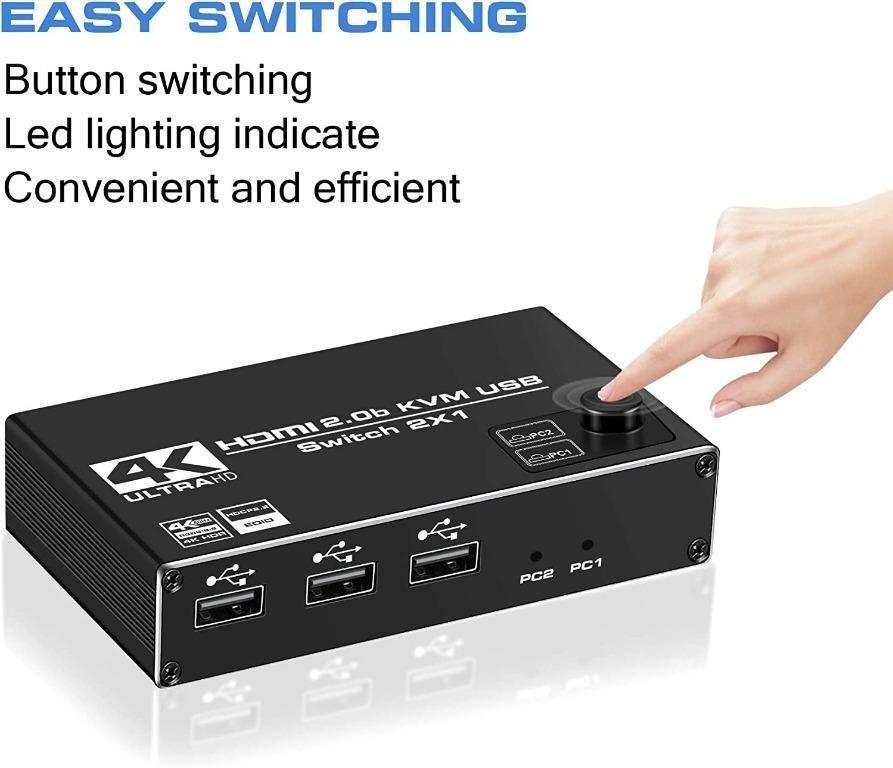 Kingda KD-USBHDMI2X1 USB Keyboard Mouse and HDMI switch for 2 computers, with 2 comp. of cable