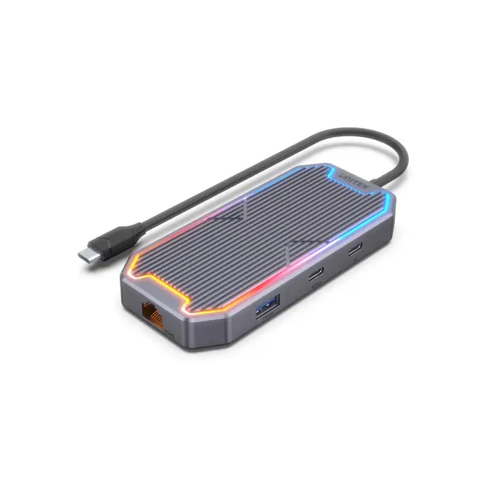 Unitek D1029A 7-in-1 USB-C 10Gbps Hub with RGB Light (2*USB-A 10Gbps + USB-C 10Gbps + HDMI 4K60Hz + Gigabit Ethernet + Audio + PD 100W)