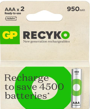GP RHC103E041 Battery, AAAx2, NiMH 1.2V 950mAh Rechargeable