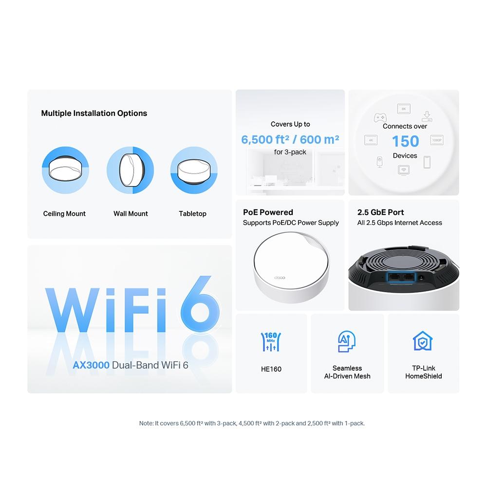 TP-Link Deco X50-PoE(1-pack) AX3000 Whole Home Mesh Wi-Fi 6 Unit with PoE