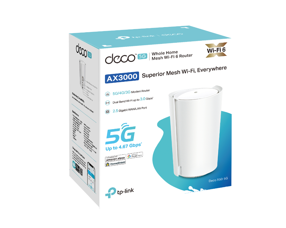 TP-Link Deco X50-5G(1-pack) Router, 5G AX3000 Whole Home Mesh Wi-Fi 6 Gateway