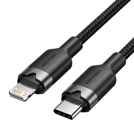 LALBF Vention USB 2.0 Type-C Male to Lightning Male 3A Cable Black Aluminum Alloy Type 1M