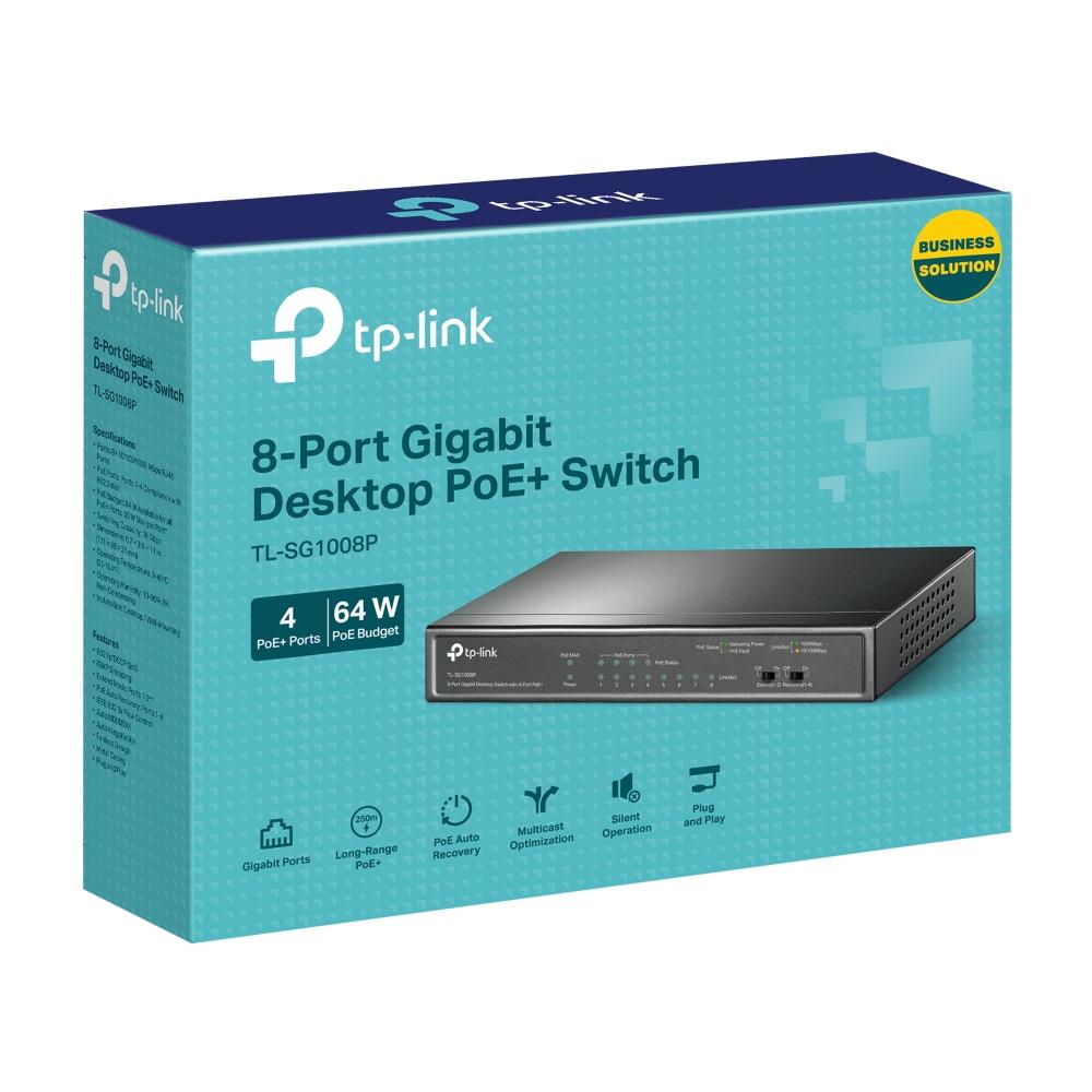 TP-Link, TL-SG1008P, 8-Port Gigabit Desktop Switch with 4-Port PoE