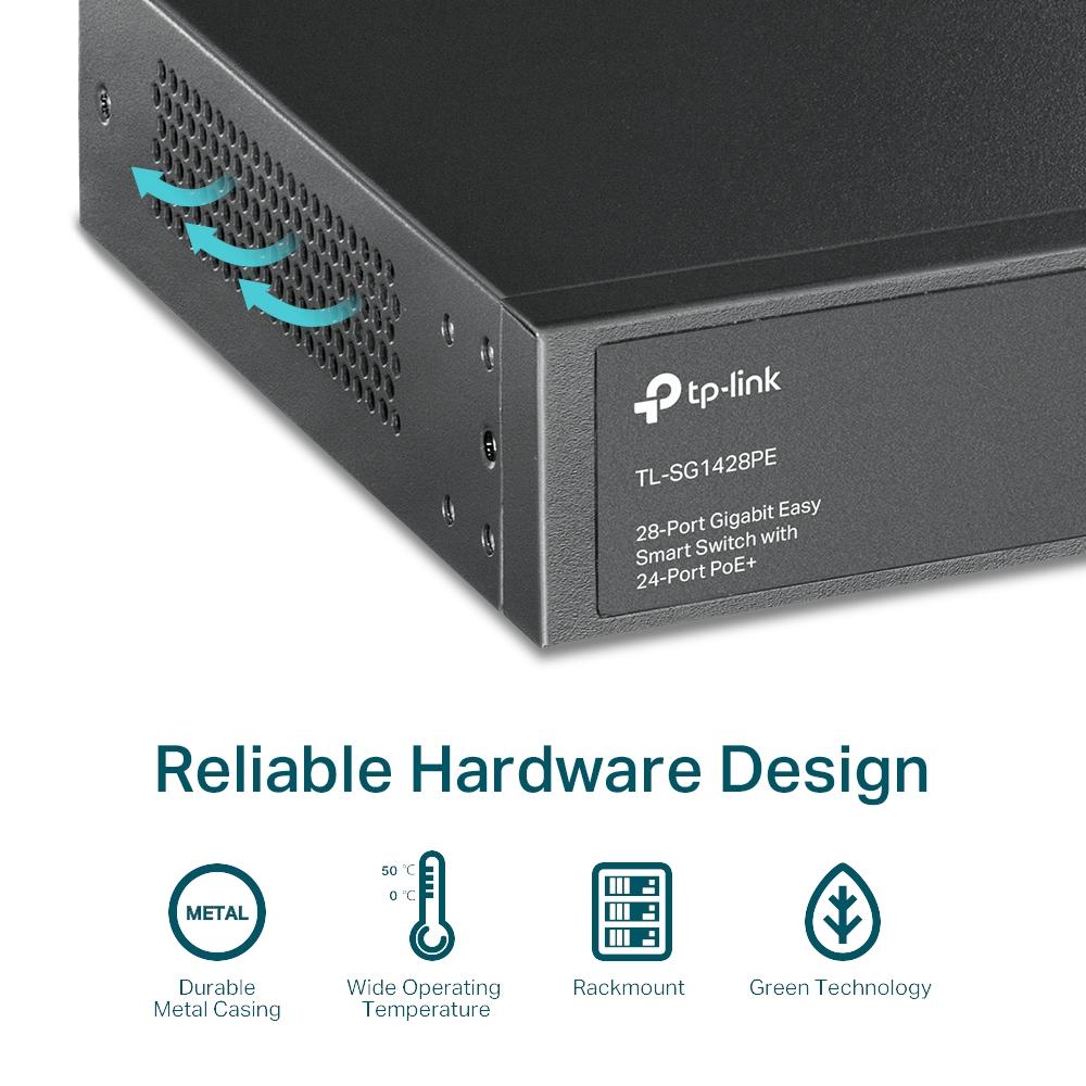 TP-Link JetStream TL-SG1428PE, 28-Port Gigabit Easy Smart Switch with 24-Port PoE+