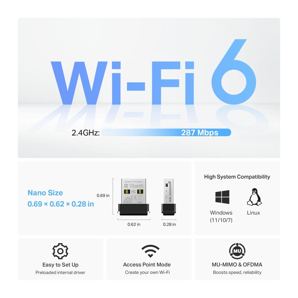 TP-Link Archer TX1U Nano, USB Adapter, AX300 Nano Wi-Fi 6
