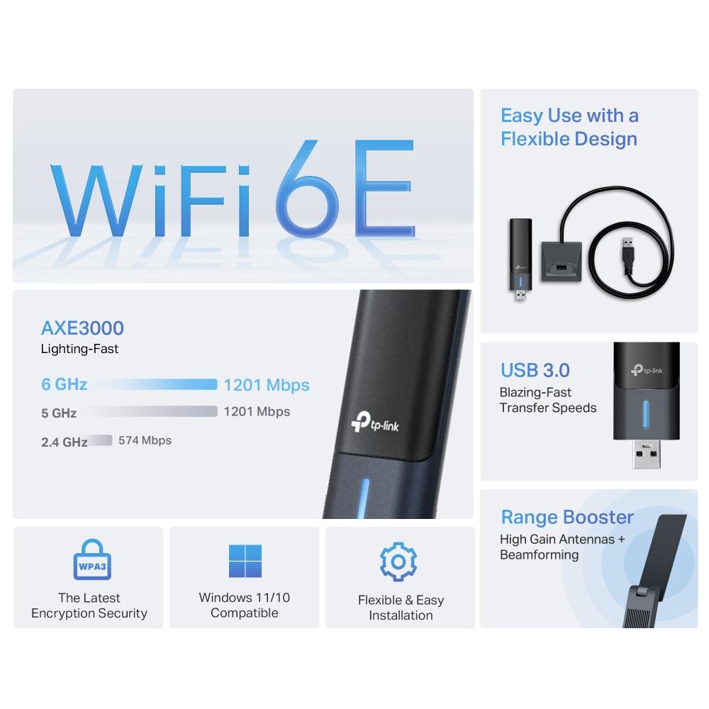 TP-Link Archer TXE50UH, USB Adapter, AXE3000 Wi-Fi 6E