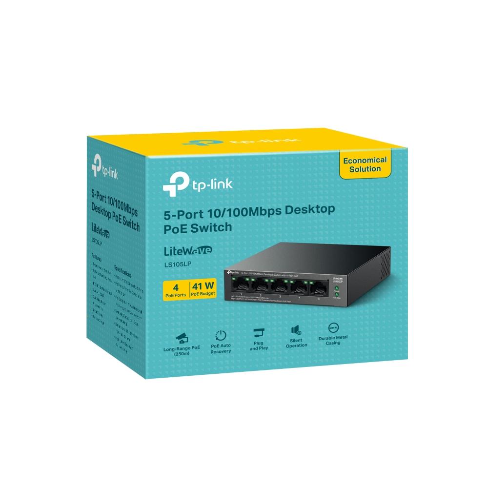 TP-Link LS105LP, 5-Port 10/100Mbps Desktop Switch with 4-Port PoE+