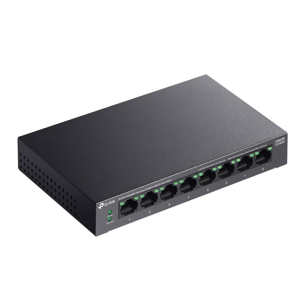 TP-Link LS108GP, 8-Port Gigabit Desktop Switch with 8-Port PoE+