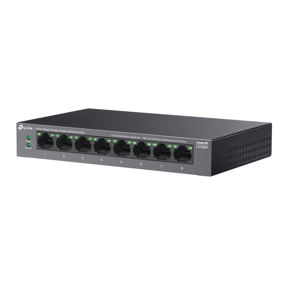 TP-Link LS108GP, 8-Port Gigabit Desktop Switch with 8-Port PoE+
