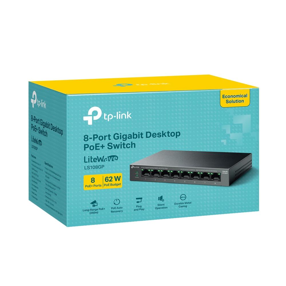 TP-Link LS108GP, 8-Port Gigabit Desktop Switch with 8-Port PoE+