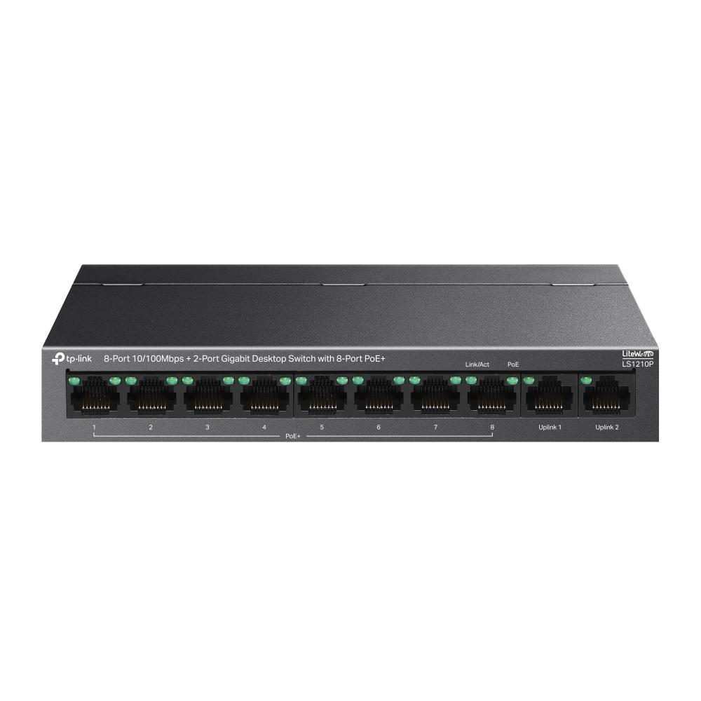 TP-Link LS1210P, 8-Port 10/100Mbps+2-Port Gigabit Desktop Switch with 8-Port PoE+