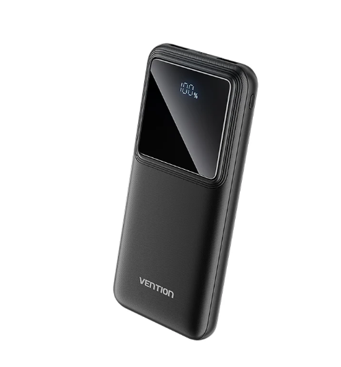 Vention FHKW0 Power Bank, 10000mAh, 22.5W, (Micro-USB + USB-C + USB-A + USB-A) Black LED Display Type