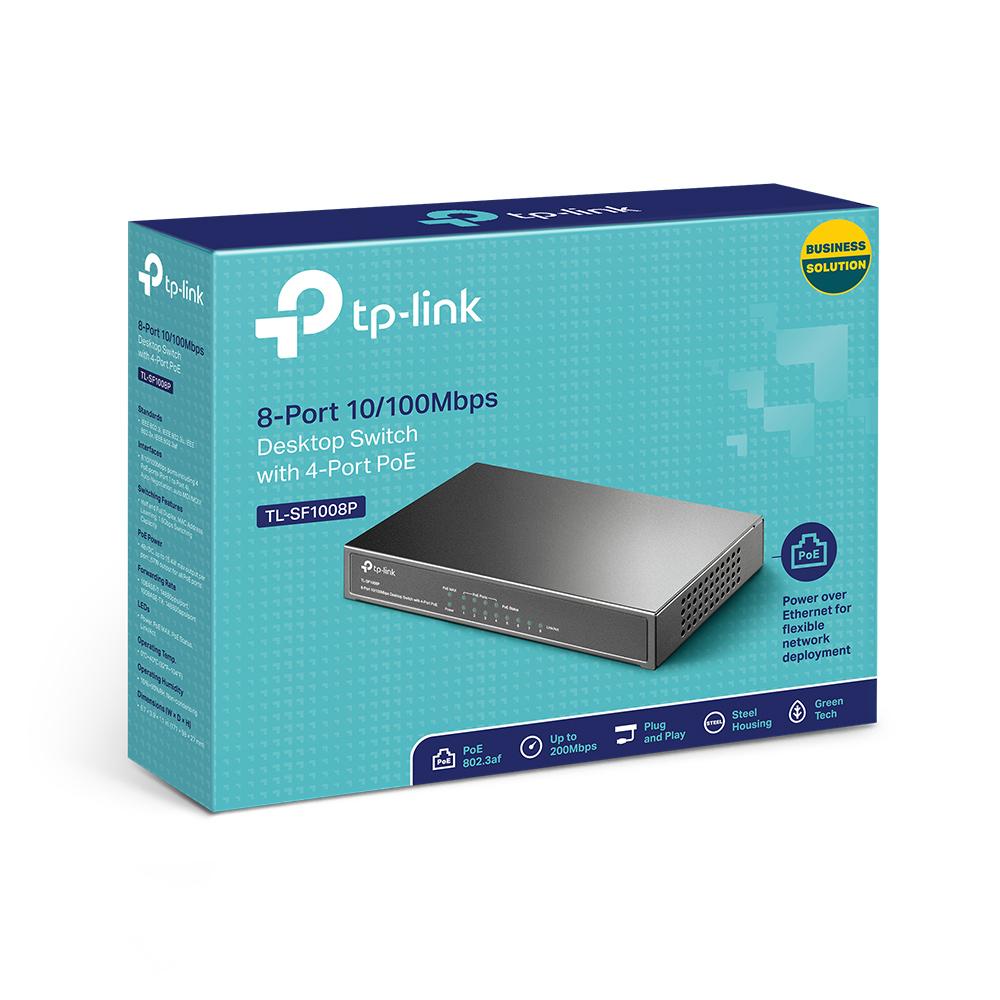 TP-Link TL-SF1008P, 8-port 10/100M Desktop Switch, 4 PoE 10/100M RJ45 ports, Plastic case