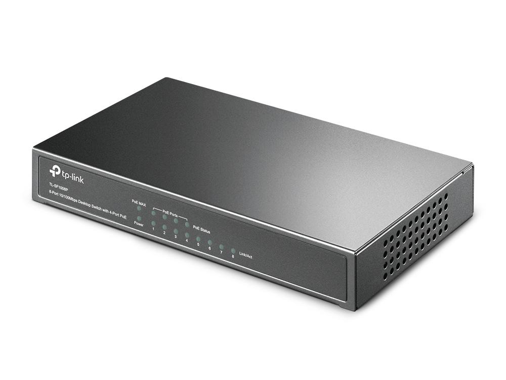 TP-Link TL-SF1008P, 8-port 10/100M Desktop Switch, 4 PoE 10/100M RJ45 ports, Plastic case
