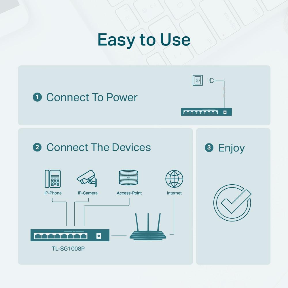 TP-Link, TL-SG1008P, 8-Port Gigabit Desktop Switch with 4-Port PoE