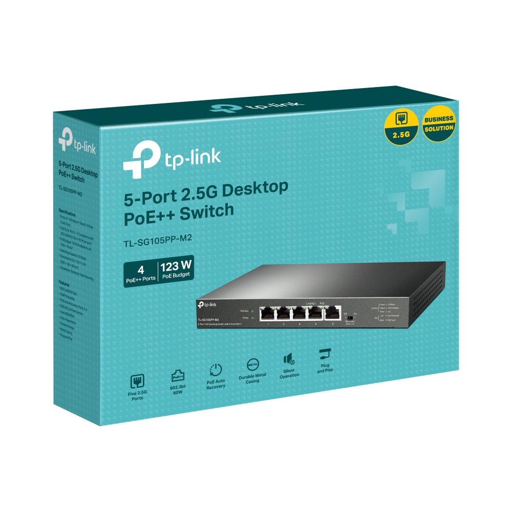 TP-Link TL-SG105PP-M2, 5-Port 2.5G Desktop Switch with 4-Port PoE++, 123W