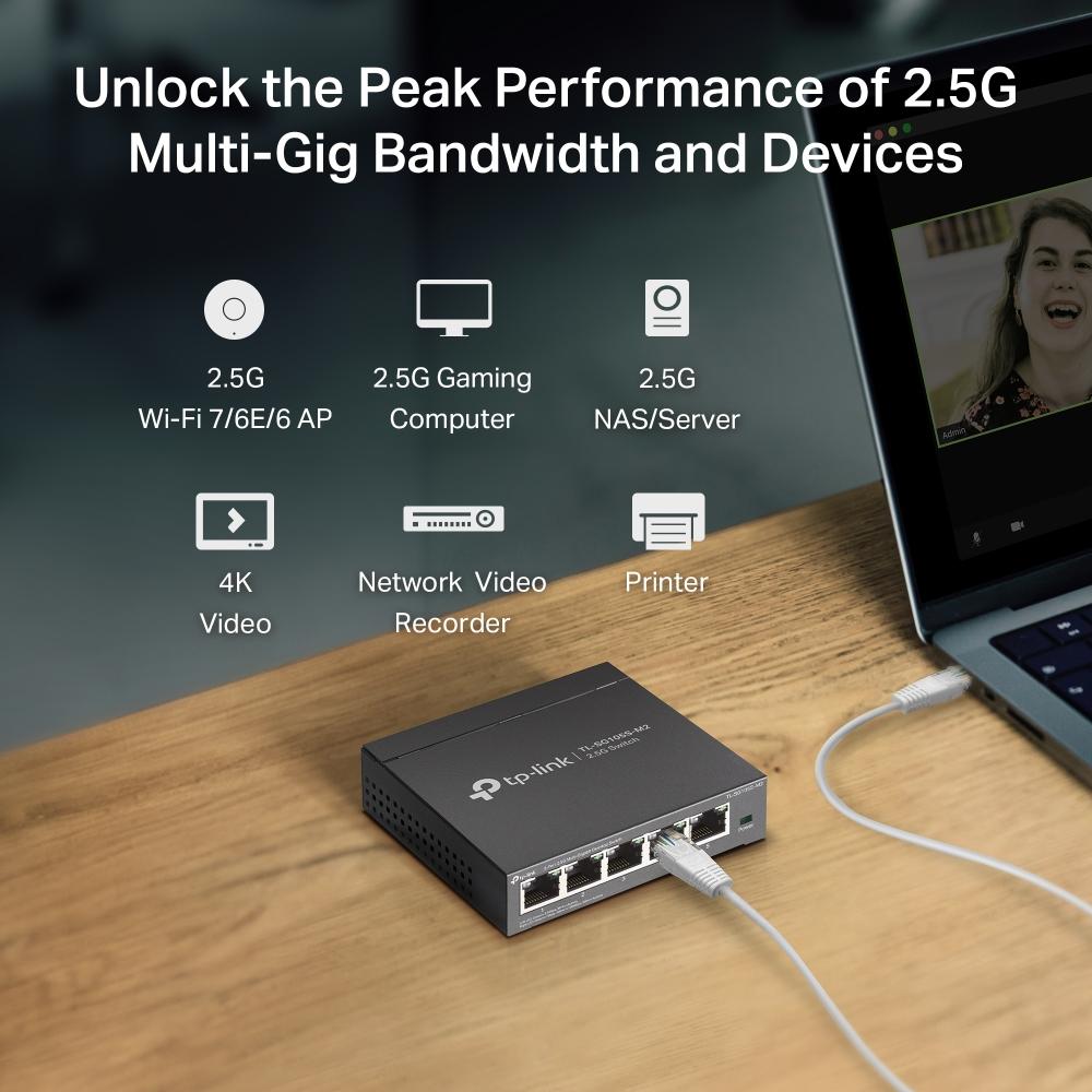 TP-Link TL-SG105S-M2 Switch, 5-Port 2.5G Multi-Gigabit Desktop Switch