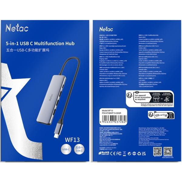 NETAC WF13 USB Adapter, Type-C to USB3.0+USB2.0*2+100W PD+HDMI