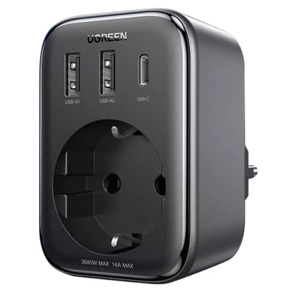 UGREEN CD314 Adapter, 30W, 1 Socket, USB-A, USB-C, Gray