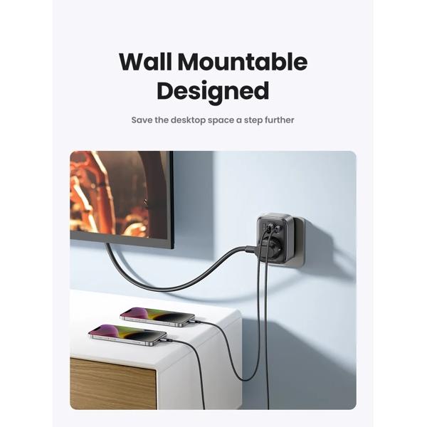 UGREEN CD314 Adapter, 30W, 1 Socket, USB-A, USB-C, Gray