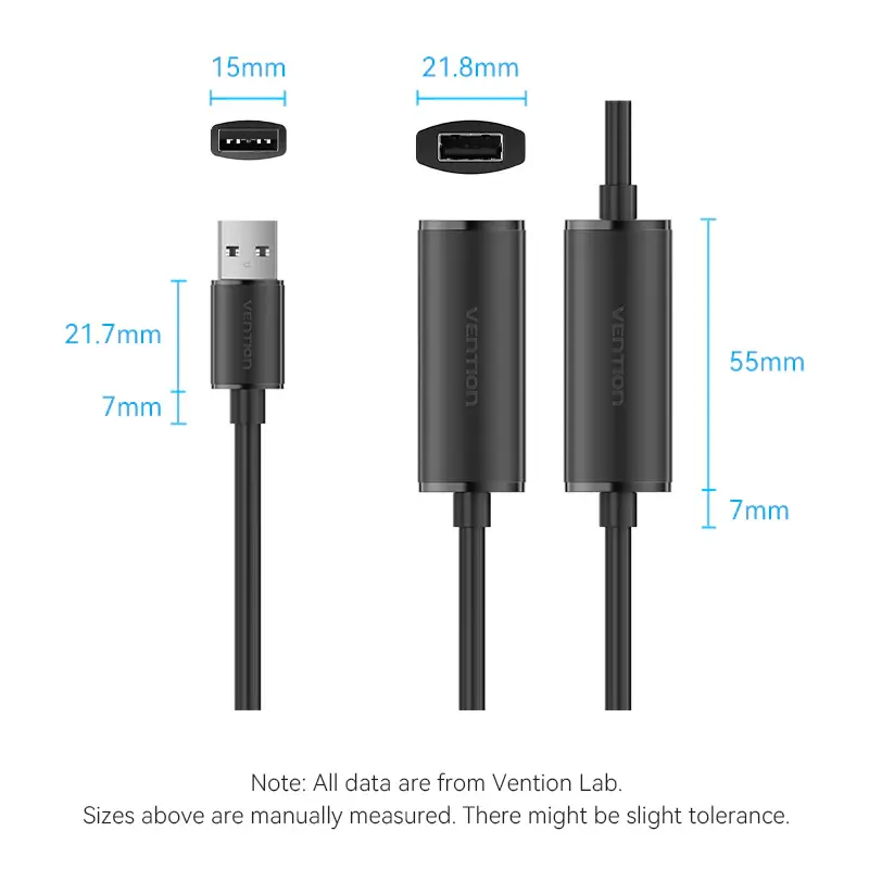 Vention CBKBN, USB 2.0 Type-A Male to Type-A Female Active Extension Cable 15M Black