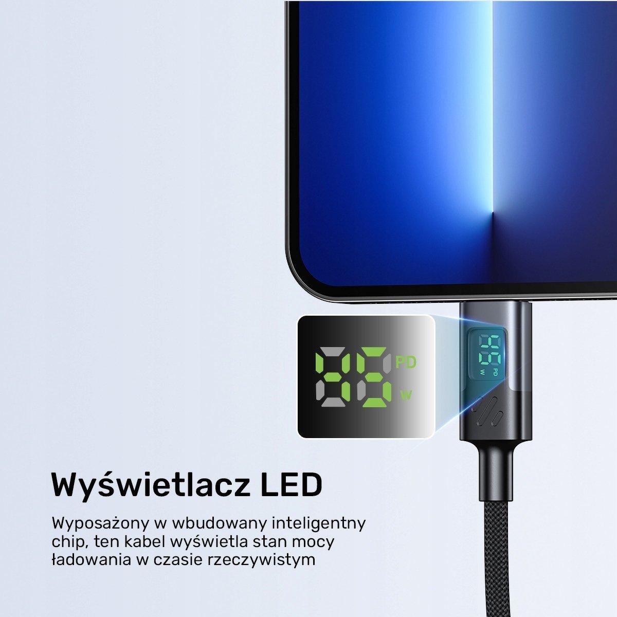 Unitek C14158ABK01-1M BLACK 2M USB-C PD 60w charging cable with LED Display
