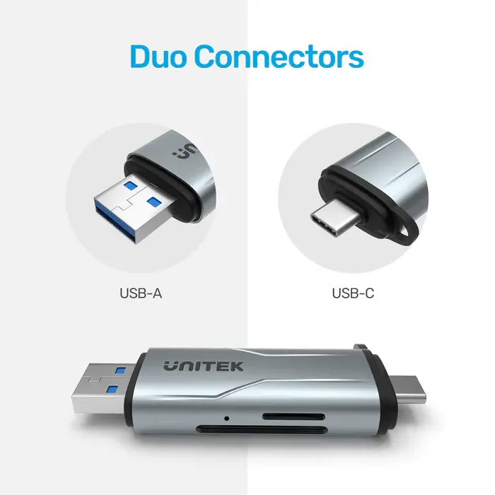 Unitek R1010A Card Reader, USB A/C to Micro SD/SD Card Reader
