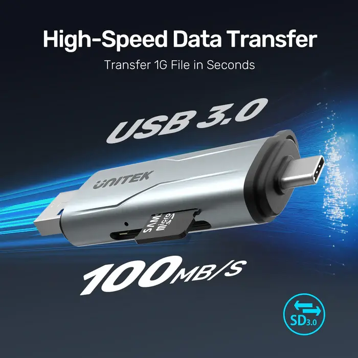 Unitek R1010A Card Reader, USB A/C to Micro SD/SD Card Reader
