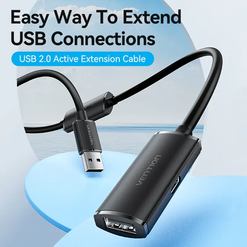 Vention CBKBN, USB 2.0 Type-A Male to Type-A Female Active Extension Cable 15M Black