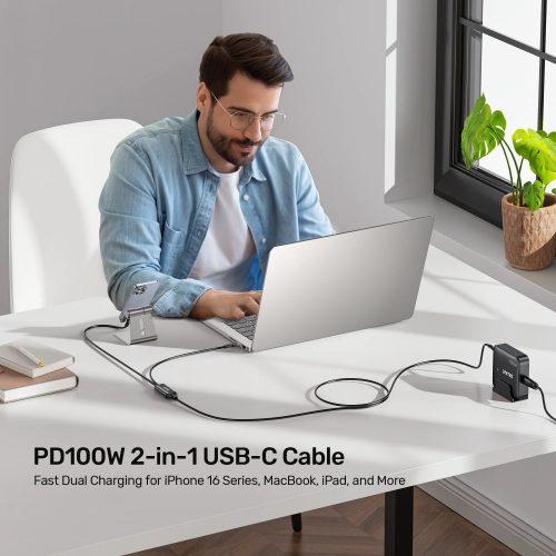 Unitek C14146A Cable, PD100W 2-in-1 USB-C Charging Cable 1.8M