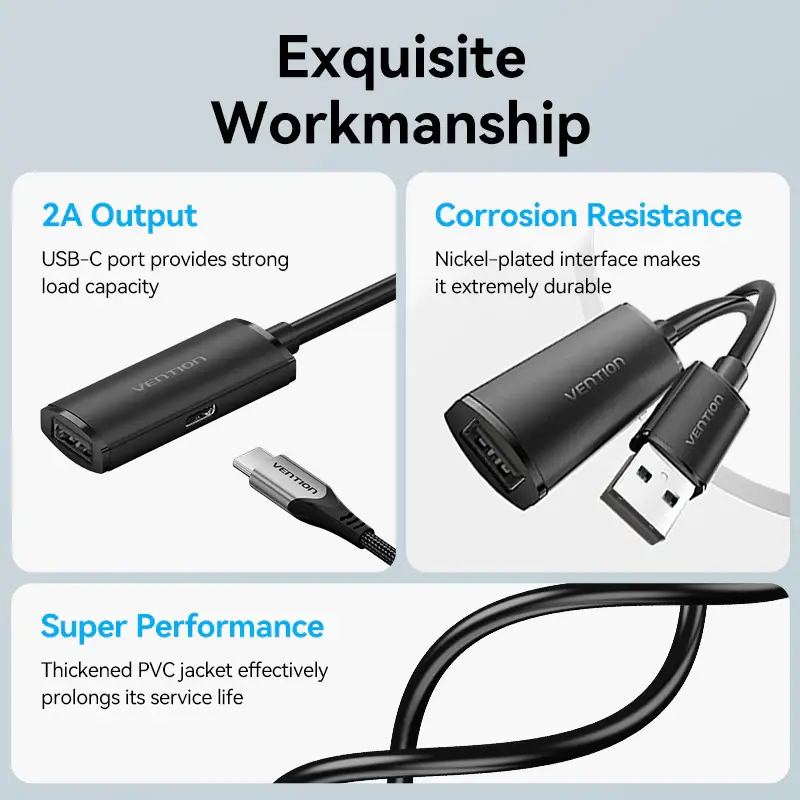 Vention CBKBN, USB 2.0 Type-A Male to Type-A Female Active Extension Cable 15M Black