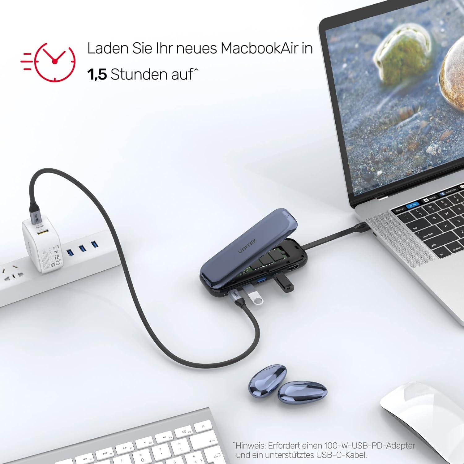 Unitek D1046A 6-in-1 USB-C 10Gbps Hub with M.2 SSD Enclosure 2*USB-A+USB-C 10Gbps+PD100W+HDMI 4K60Hz+M.2 PCIe/NVMe SSD