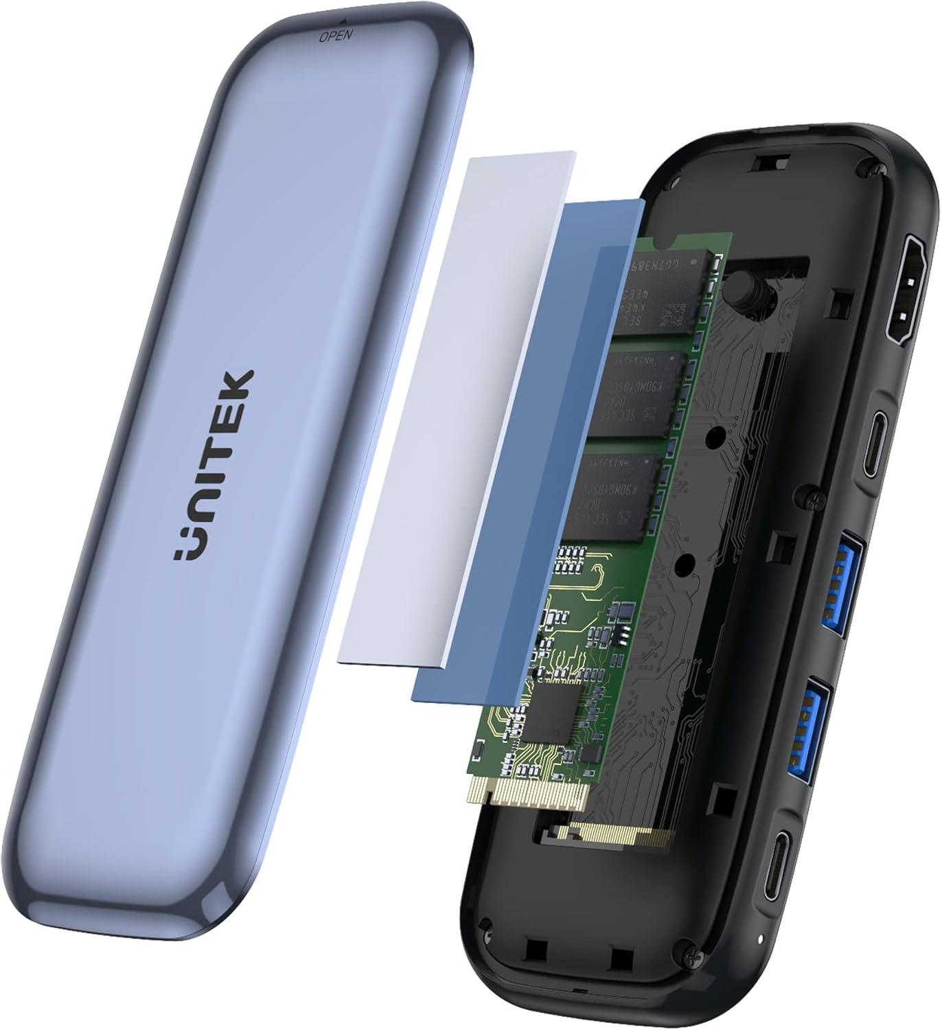 Unitek D1046A 6-in-1 USB-C 10Gbps Hub with M.2 SSD Enclosure 2*USB-A+USB-C 10Gbps+PD100W+HDMI 4K60Hz+M.2 PCIe/NVMe SSD