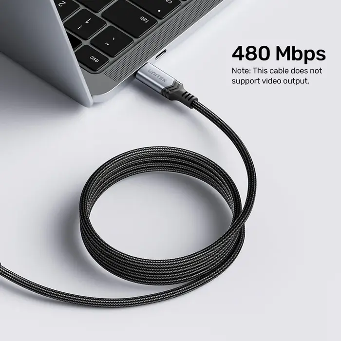 C14110GY-2M, Unitek 2M, CM to CM Power Delivery 3.1 240W Charging Cable, Black